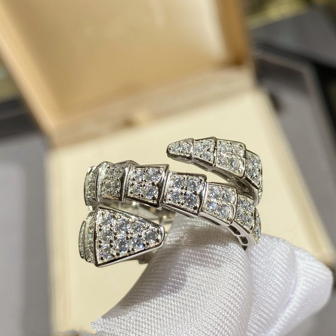 [✨Rose💎]BAGUE DOUBLE SERPENTI ARGENT PAVÉ DIAMANTS