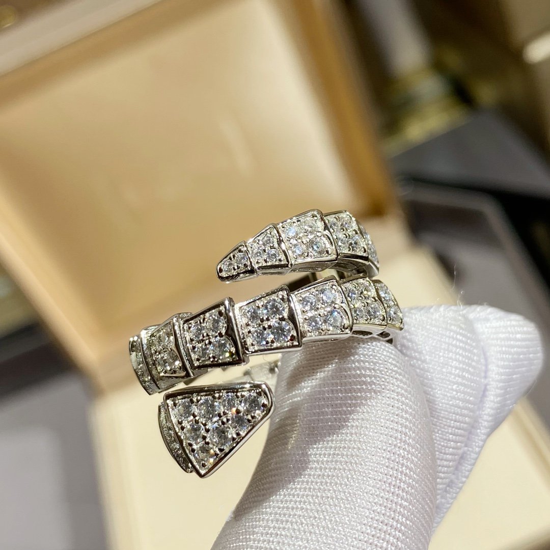 [✨Rose💎]BAGUE DOUBLE SERPENTI ARGENT PAVÉ DIAMANTS