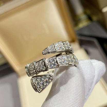 [✨Rose💎]BAGUE DOUBLE SERPENTI ARGENT PAVÉ DIAMANTS