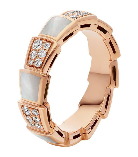 [✨Rose💎]SERPENTI RING PINK GOLD MOP DIAMOND PAVED 4MM