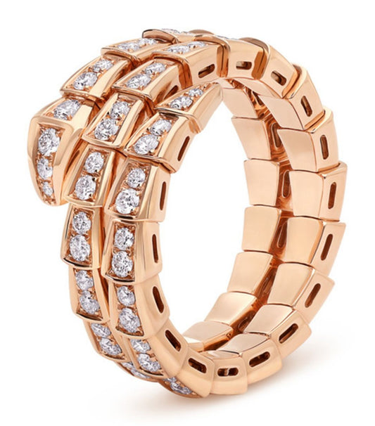 [✨Rose💎]SERPENTI RING PINK GOLD DIAMOND DOUBLE ROW