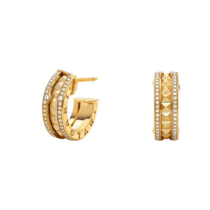 [✨Rose💎]ZERO 1 ROCK GOLD EARRINGS WITH STUDDED SPIRAL AND PAVED DIAMONDS