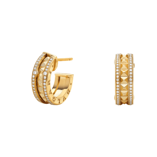 [✨Rose💎]ZERO 1 ROCK GOLD EARRINGS WITH STUDDED SPIRAL AND PAVED DIAMONDS