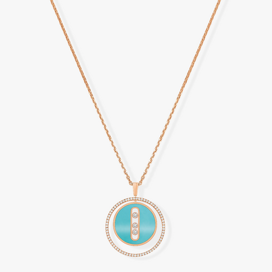 [✨Rose💎]LUCKY MOVE 3 DIAMONDS TURQUOISE PINK GOLD DIAMOND NECKLACE