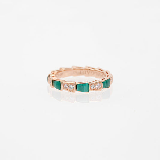[✨Rose💎]SERPENTI RING PINK GOLD MALACHITE DIAMOND 3MM