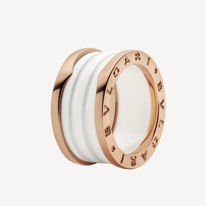 [✨Rose💎] ZERO 1 BAGUE EN OR ROSE À QUATRE BANDES ET SPIRALE EN CÉRAMIQUE BLANCHE