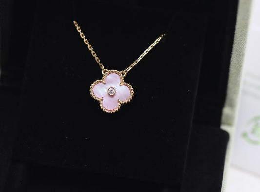[✨Rose💎] COLLIER FLEUR UNIQUE TRÈFLE 15 MM ONYX NOIR