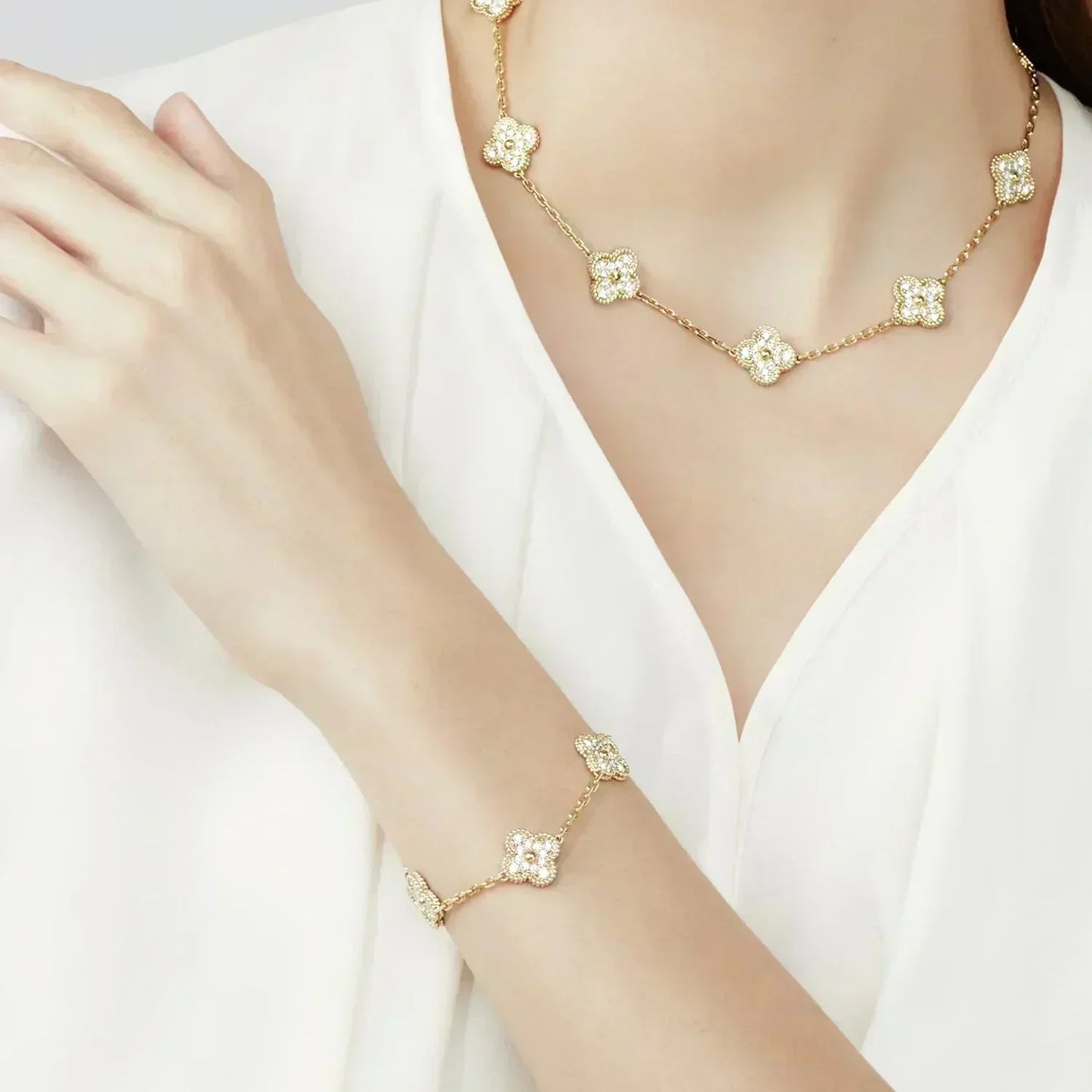 [✨Rose💎]BRACELET TRÈFLE 5 MOTIFS EN DIAMANTS