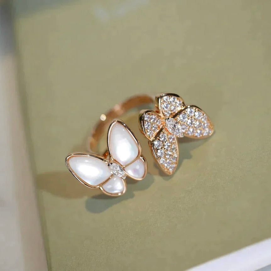 [✨Rose💎]BAGUE PAPILLON DOUBLE DIAMANT