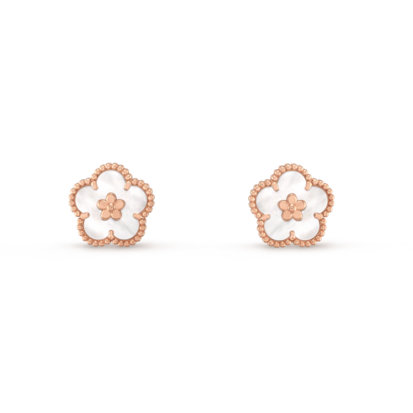 [✨Rose💎]Boucles d'oreilles porte-bonheur en or rose et nacre blanche 