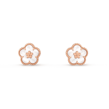 [✨Rose💎]Boucles d'oreilles porte-bonheur en or rose et nacre blanche 