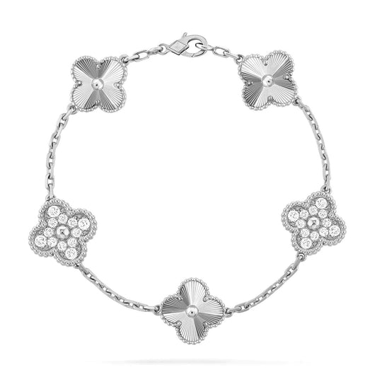 [✨Rose💎]BRACELET ARGENT DIAMANT À 5 MOTIFS TRÈFLE