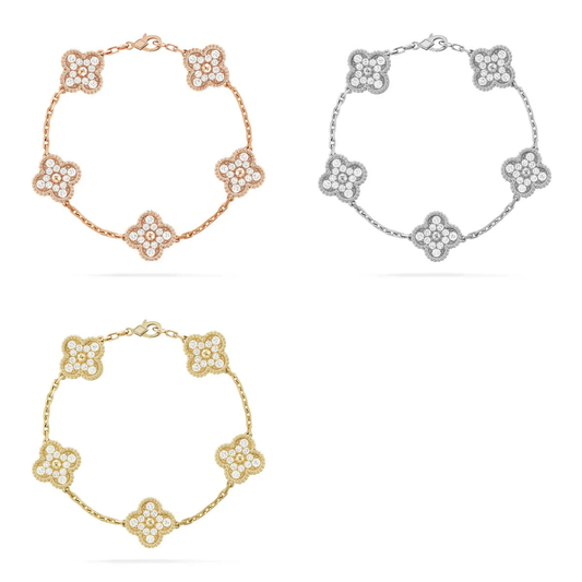 [✨Rose💎] CLOVER 5 MOTIF FULL DIAMOND BRACELET COLLECTION