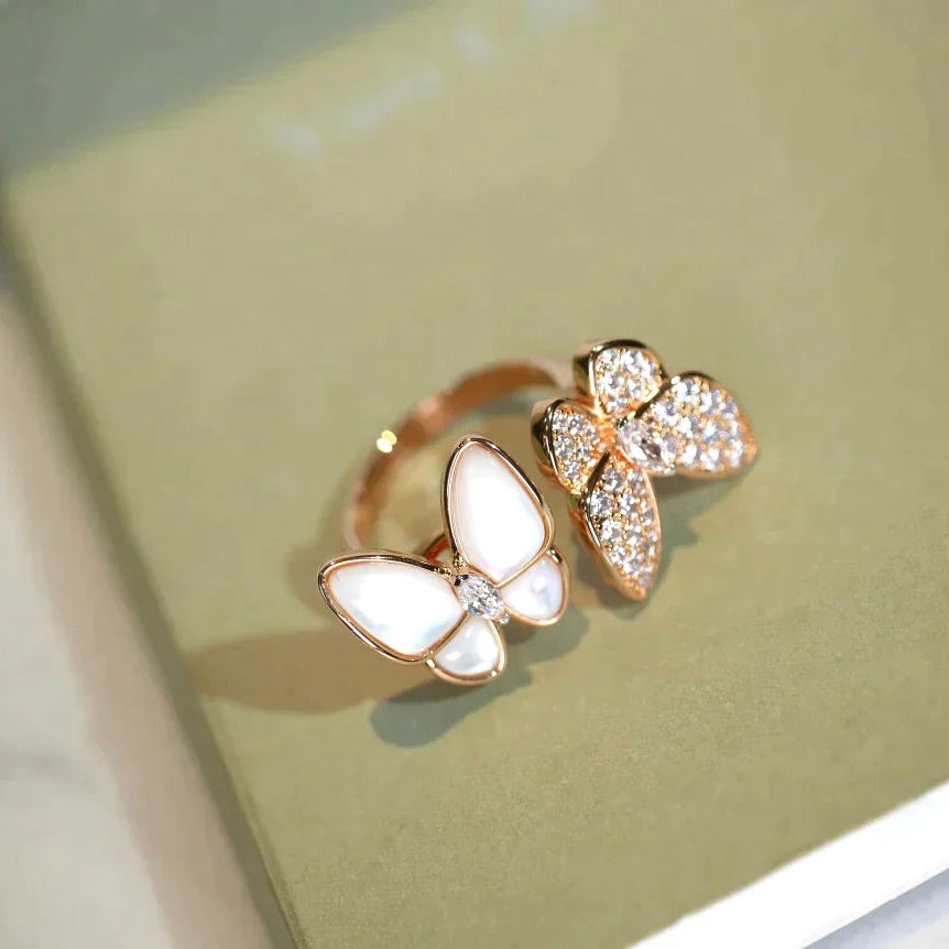 [✨Rose💎]BAGUE PAPILLON DOUBLE DIAMANT