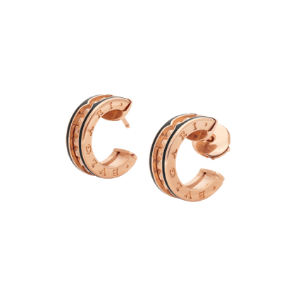 [✨Rose💎]Boucles d'oreilles Zero 1 Rock en or rose avec spirale cloutée et céramique noire