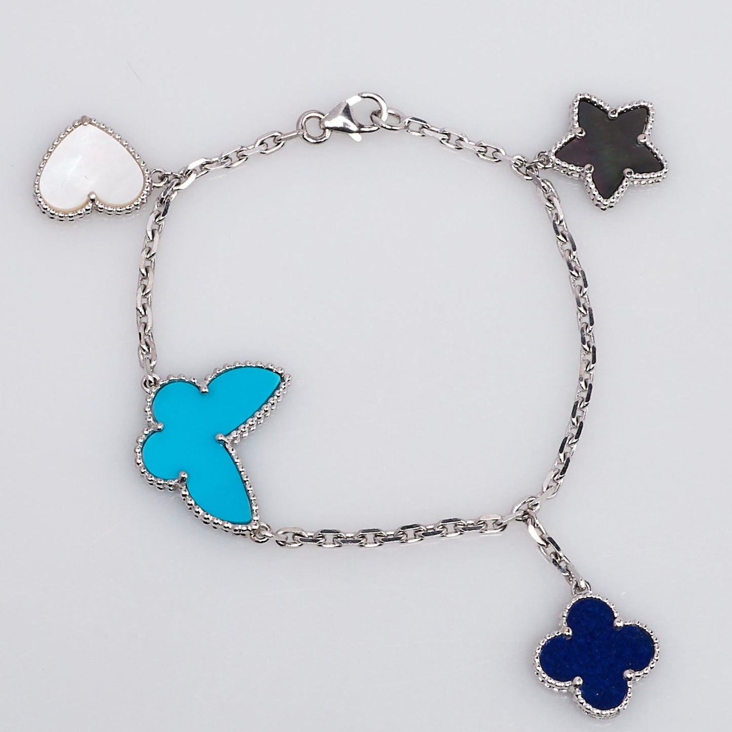 [✨Rose💎]BRACELET PRINTEMPS CHANCEUX EN ARGENT 4 MOTIFS