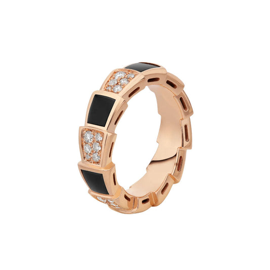 [✨Rose💎]SERPENTI RING PINK GOLD BLACK MOP DIAMOND PAVED 4MM