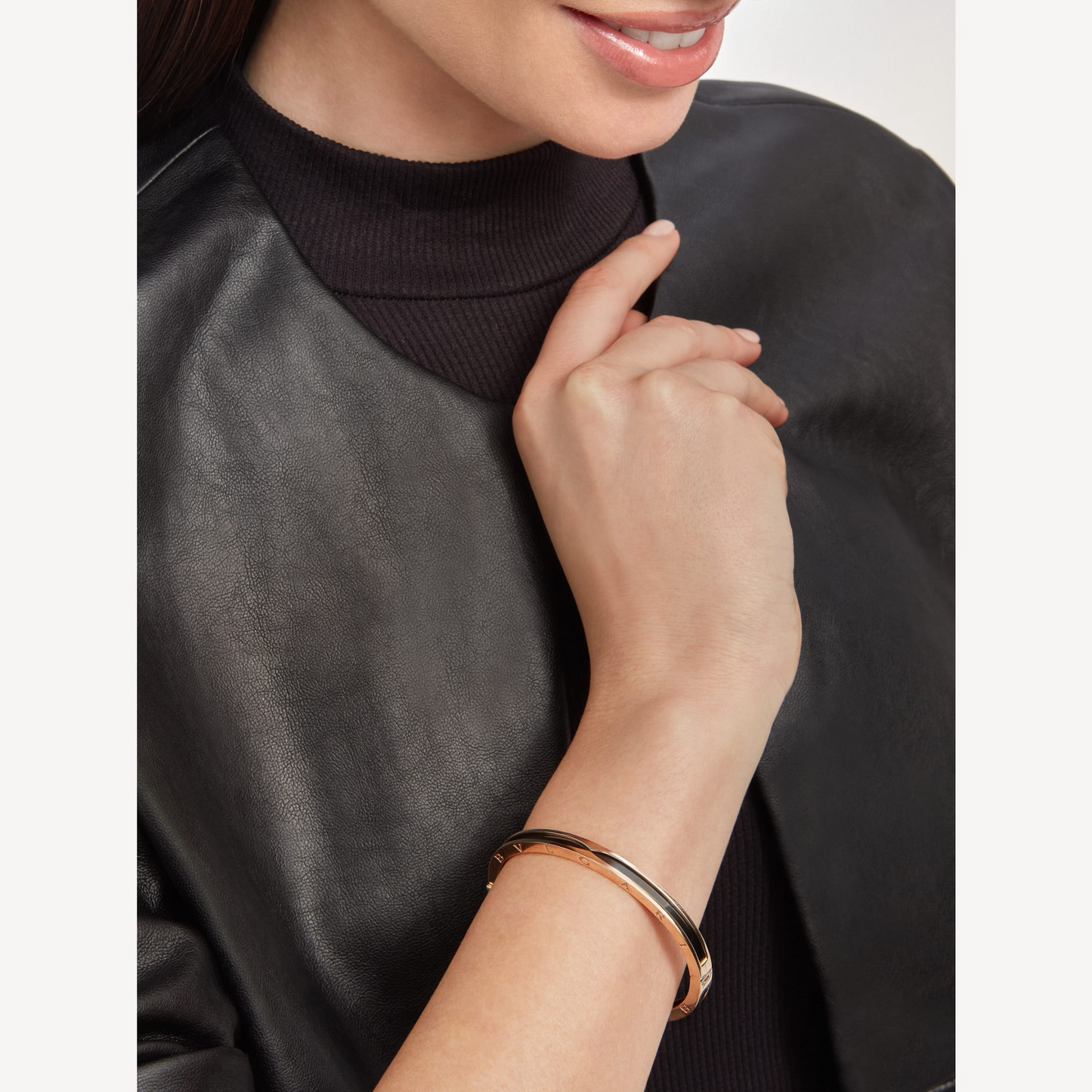 [✨Rose💎]BRACELET ZÉRO 1 EN OR ROSE AVEC CÉRAMIQUE NOIRE