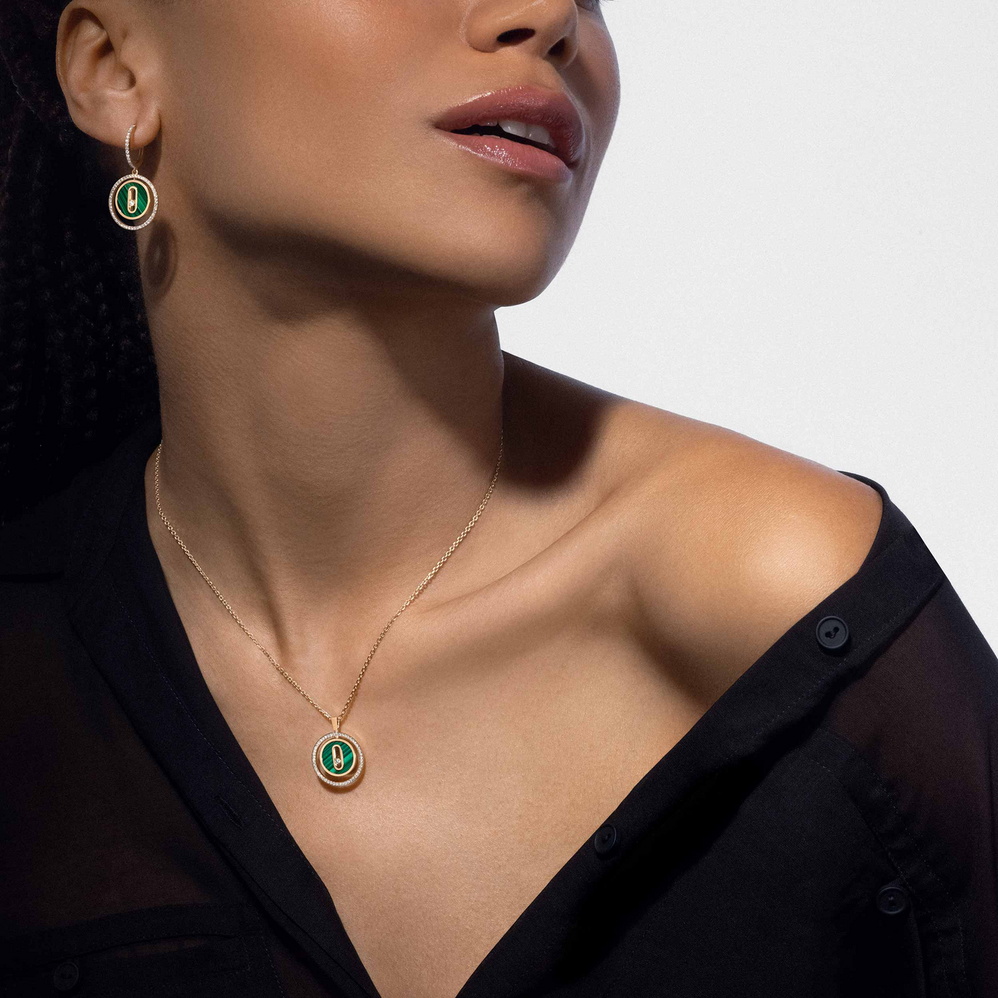[✨Rose💎]LUCKY MOVE 1 DIAMOND MALACHITE GOLD DIAMOND NECKLACE