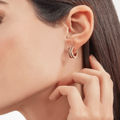 [✨Rose💎]Boucles d'oreilles Zero 1 Rock en or rose avec spirale cloutée et céramique noire