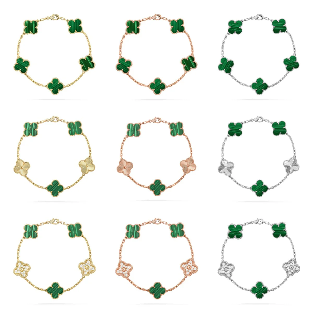 [✨Rose💎] CLOVER 5 MOTIF MALACHITE BRACELET COLLECTION