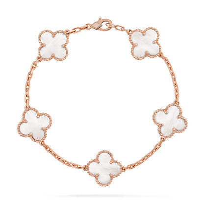 [✨Rose💎]CLOVER WHITE PEARL MOP 5 MOTIF BRACELET COLLECTION