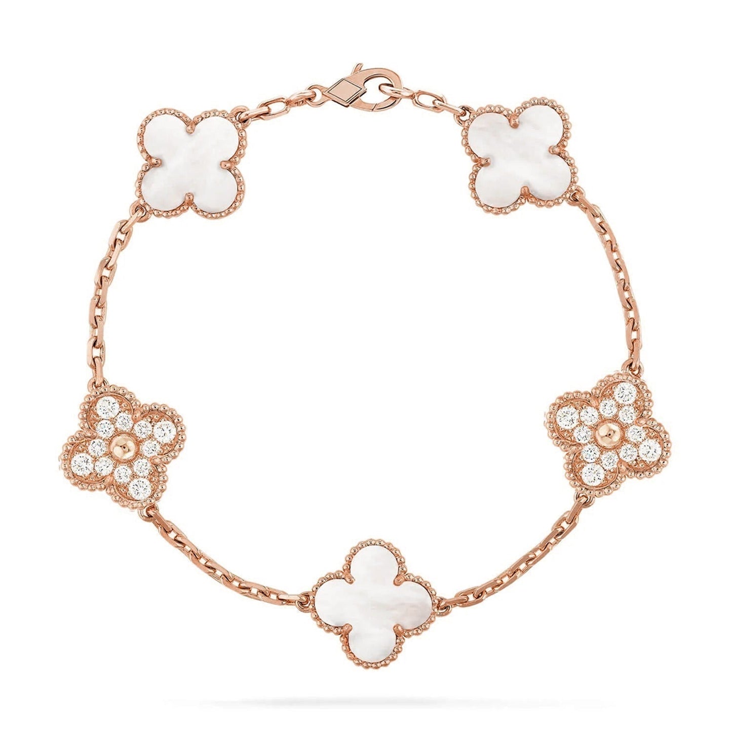 [✨Rose💎]CLOVER WHITE PEARL MOP 5 MOTIF BRACELET COLLECTION