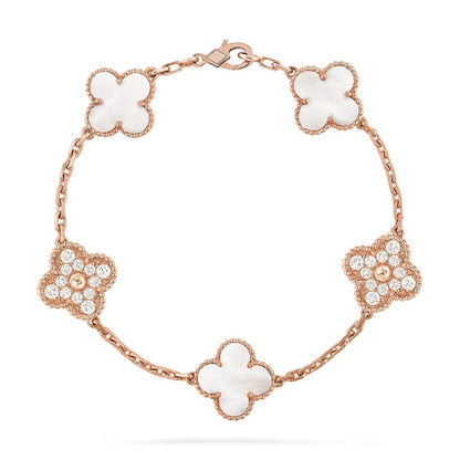 [✨Rose💎]CLOVER WHITE PEARL MOP 5 MOTIF BRACELET COLLECTION