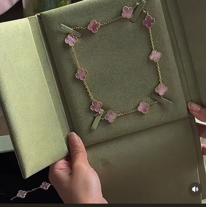 [✨ROSE💎] CLOVER 10 MOTIFS PINK MOTHER OF PEARL SET NECKLACE (INCLUDES NECKLACE, BRACELET, EARRINGS)