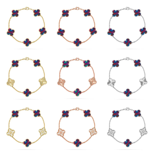 [✨Rose💎]CLOVER 5 MOTIF COLOR GEMSTONES BRACELET COLLECTION
