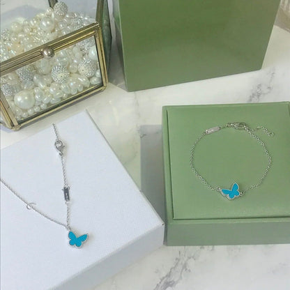 [✨ローズ💎]バタフライ ターコイズ バタフライ ブレスレット シルバー