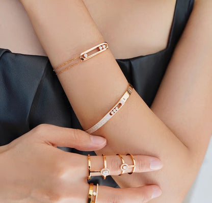 [✨Rose💎]Move Noa Rose Gold Pav茅 Diamond Bangle Bracelet