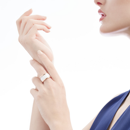 [✨Rose💎] ZERO 1 BAGUE EN OR ROSE À QUATRE BANDES ET SPIRALE EN CÉRAMIQUE BLANCHE