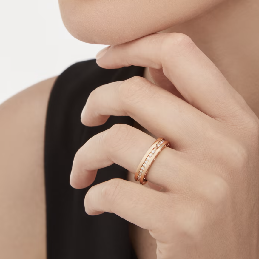 [✨Rose💎] ZERO 1 BAGUE EN SPIRALE AVEC DIAMANTS PAVÉS À UNE SEULE BANDE