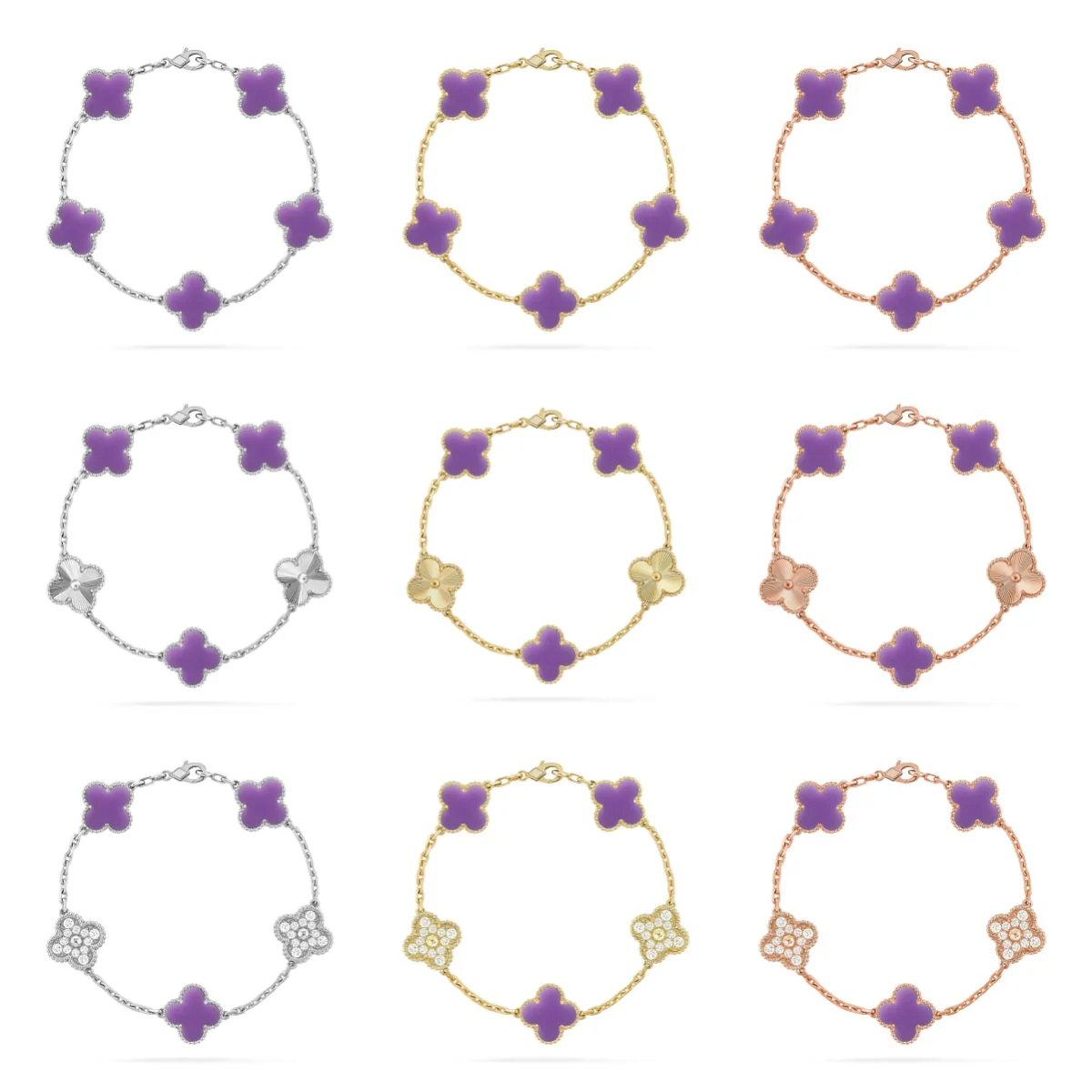 [✨Rose💎]CLOVER 5 MOTIF LIGHT PURPLE BRACELET COLLECTION