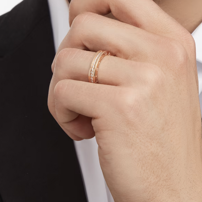 [✨Rose💎] ZERO 1 BAGUE EN SPIRALE AVEC DIAMANTS PAVÉS À UNE SEULE BANDE
