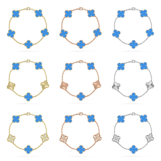 [✨Rose💎] CLOVER 5 MOTIF BLUE AGATE BRACELET COLLECTION