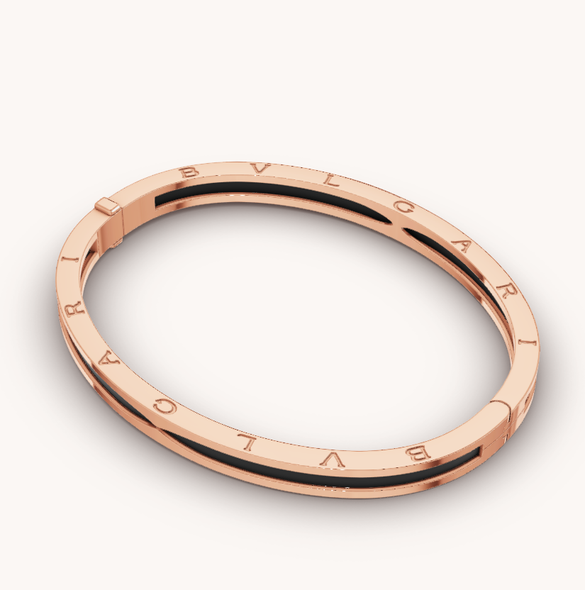 [✨Rose💎]BRACELET ZÉRO 1 EN OR ROSE AVEC CÉRAMIQUE NOIRE
