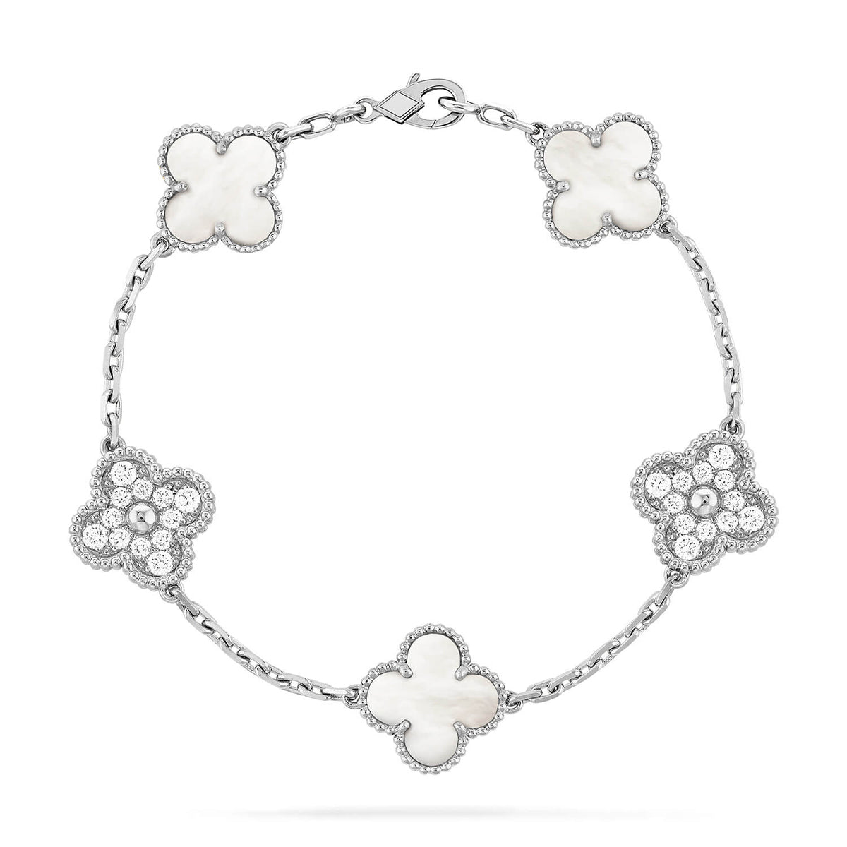 [✨Rose💎]CLOVER WHITE PEARL MOP 5 MOTIF BRACELET COLLECTION