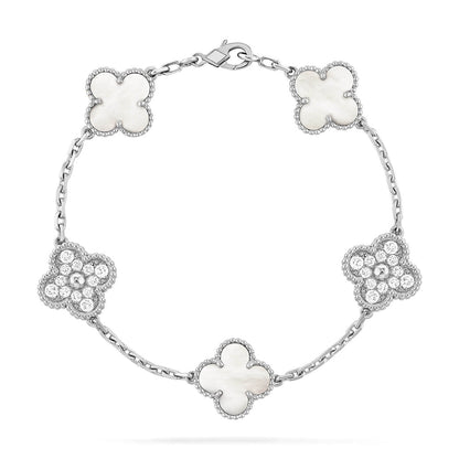 [✨Rose💎]CLOVER WHITE PEARL MOP 5 MOTIF BRACELET COLLECTION