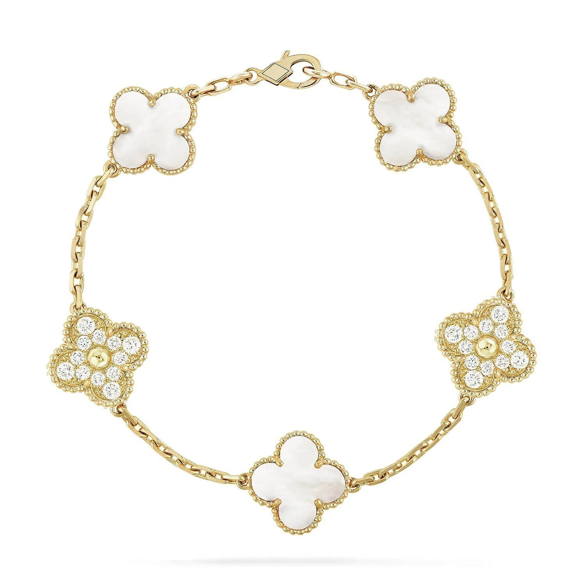 [✨Rose💎]CLOVER WHITE PEARL MOP 5 MOTIF BRACELET COLLECTION
