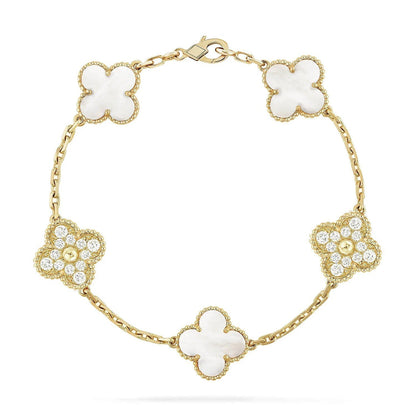 [✨Rose💎]CLOVER WHITE PEARL MOP 5 MOTIF BRACELET COLLECTION