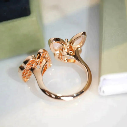 [✨Rose💎]BAGUE PAPILLON DOUBLE DIAMANT