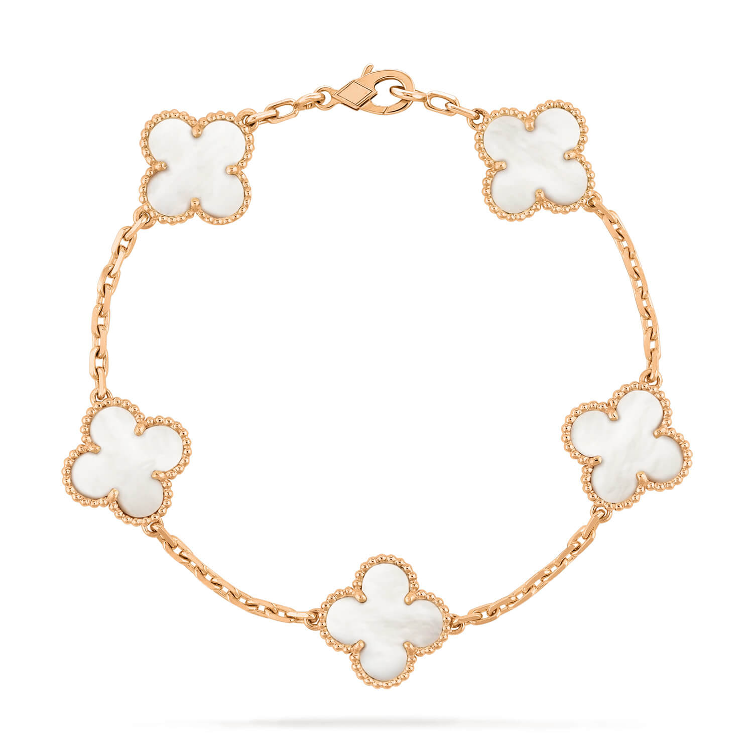 ✨ローズ💎]クローバー5モチーフ ホワイトモップブレスレット – Roses