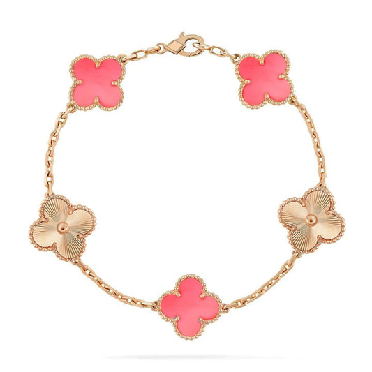 [✨Rose💎]BRACELET TRÈFLE 5 MOTIFS ROSE ET OR ROSE