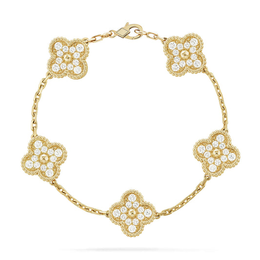 [✨Rose💎]BRACELET TRÈFLE 5 MOTIFS EN DIAMANTS