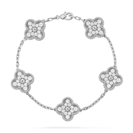 [✨Rose💎]BRACELET TRÈFLE 5 MOTIFS DIAMANT ARGENT