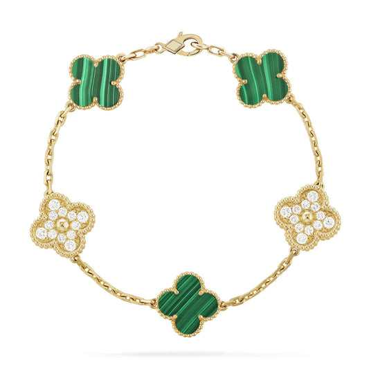 [✨Rose💎]BRACELET TRÈFLE 5 MOTIF MALACHITE DIAMANT