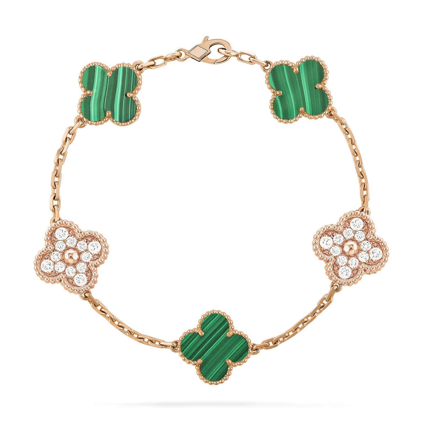 [✨Rose💎]BRACELET TRÈFLE 5 MOTIF MALACHITE DIAMANT