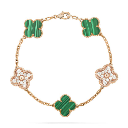 [✨Rose💎]BRACELET TRÈFLE 5 MOTIF MALACHITE DIAMANT